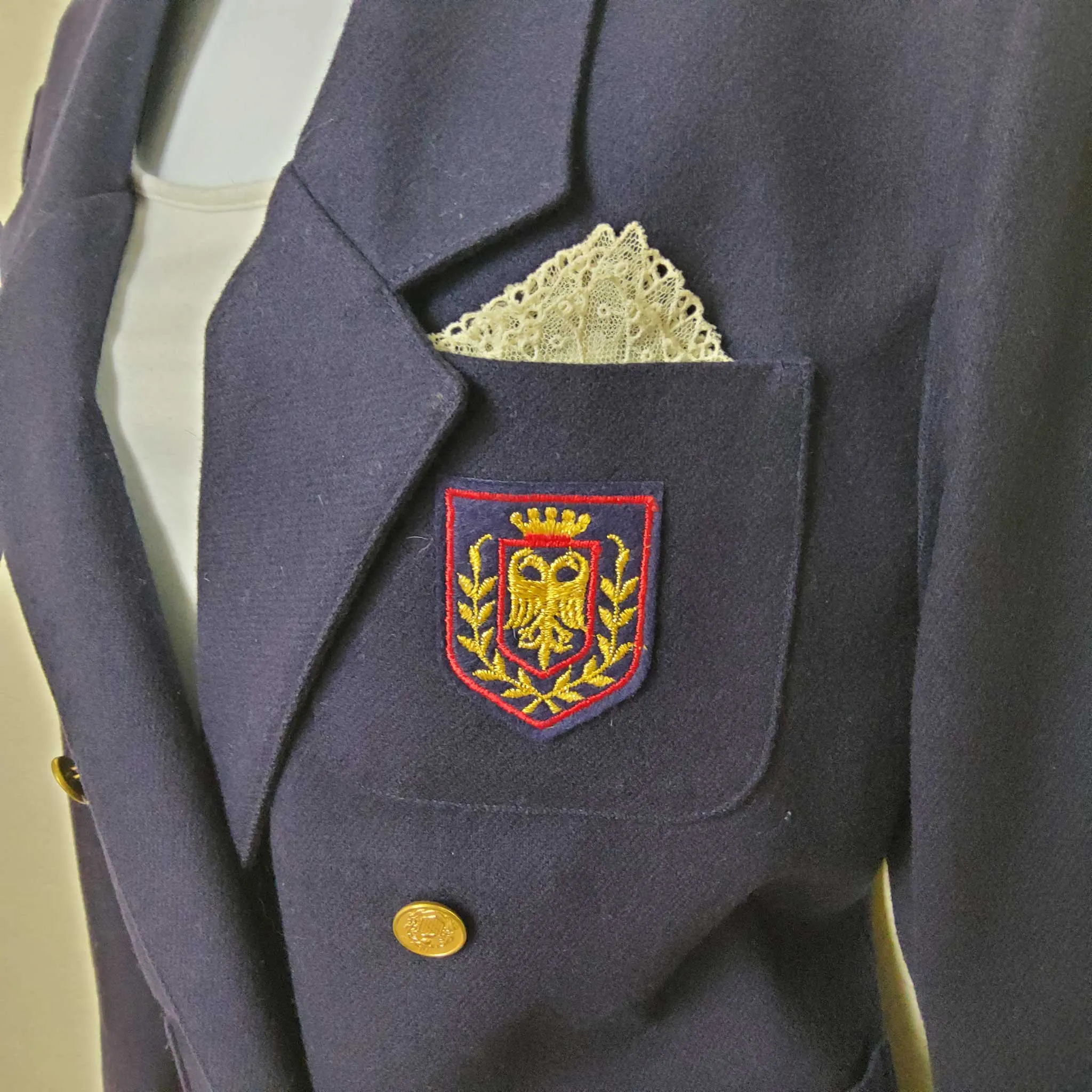 Pepper Tree Purple Blazer with Emblazoned Crest, Women's Size 10