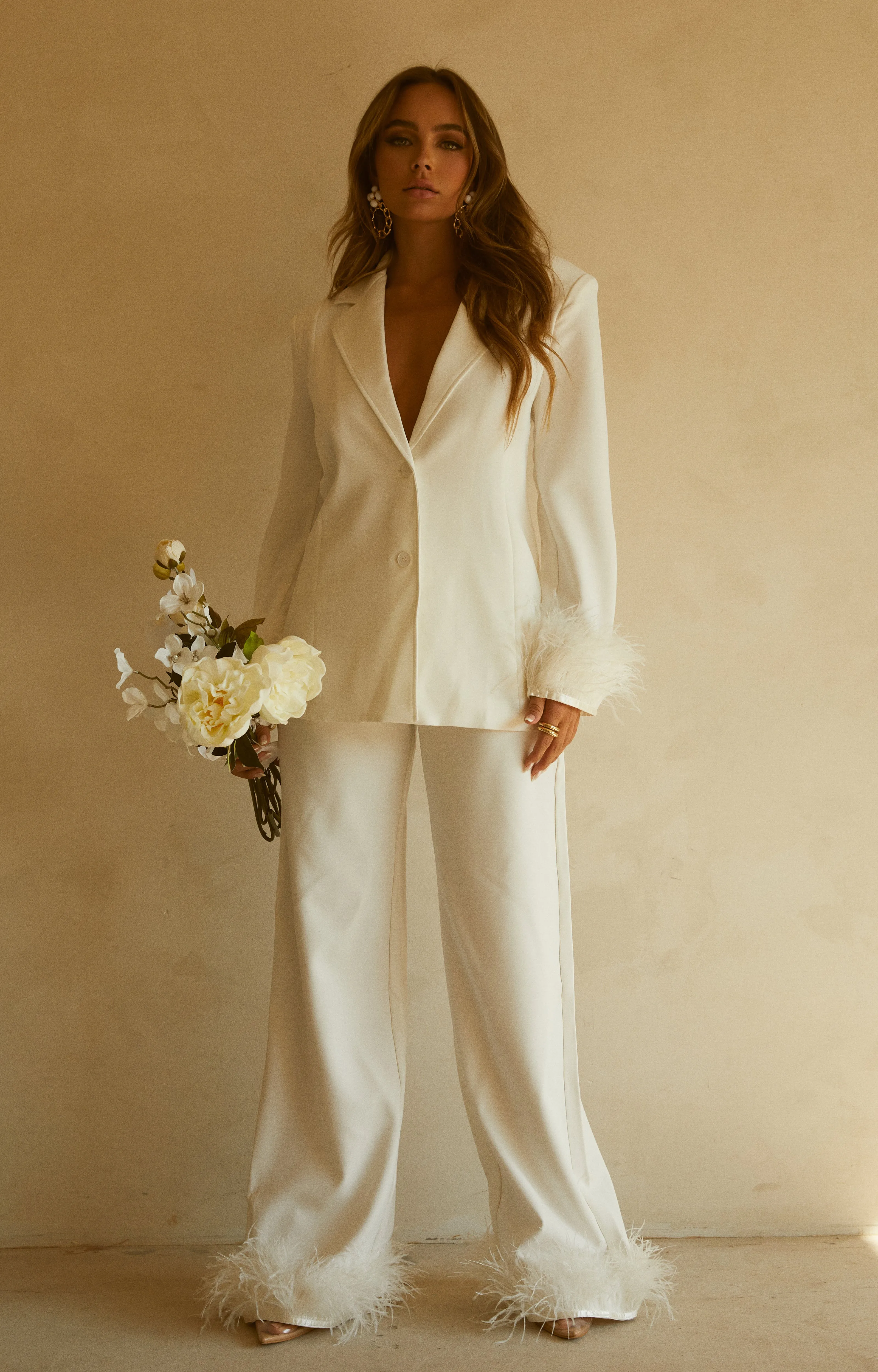 Perfect Match Two Piece Blazer and Pant Set - White