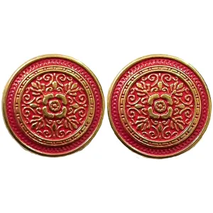 Pink & Golden Eye Catchy Floral 1 Hole Round Metal Buttons
