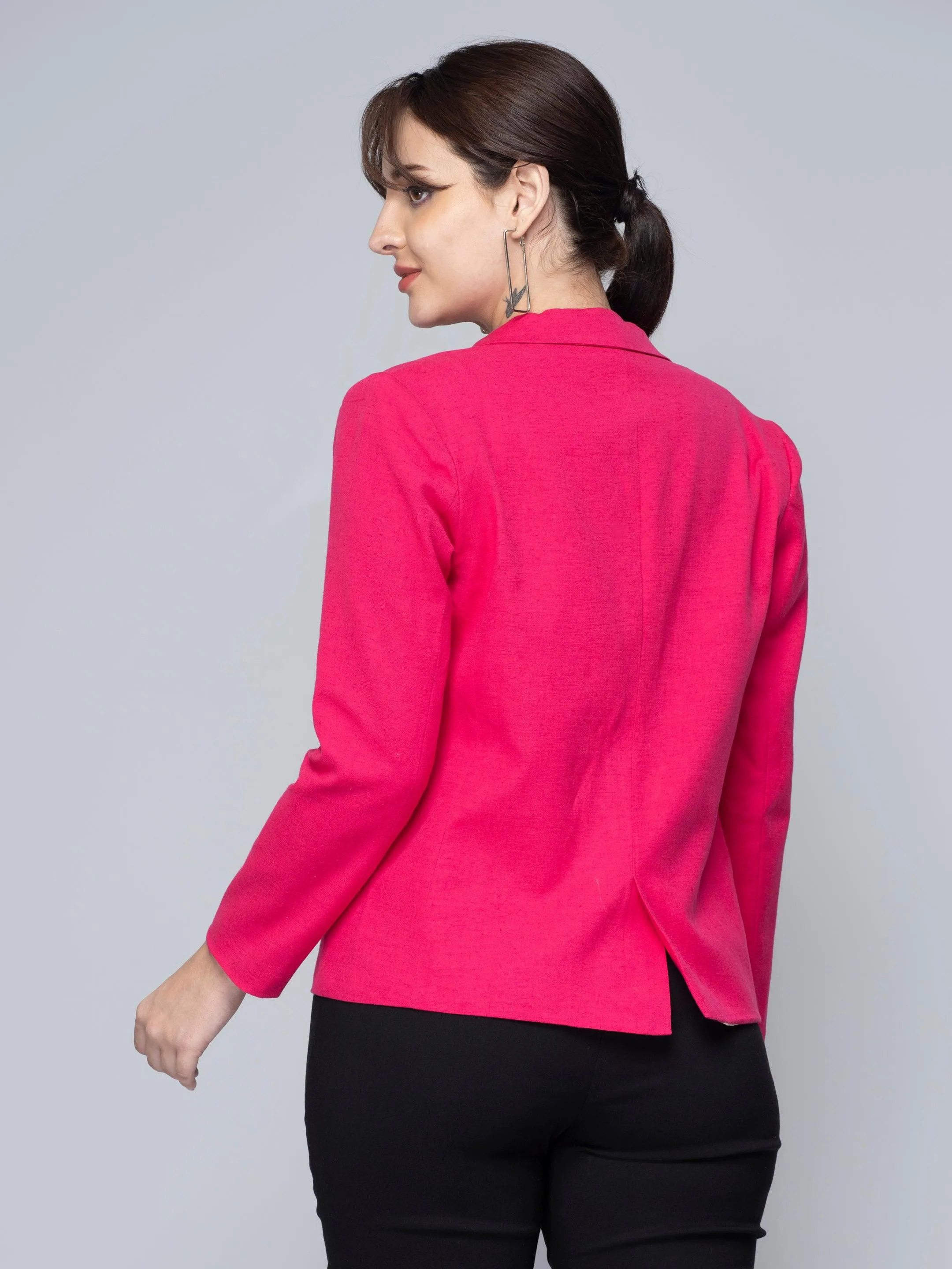 Pink Cotton Single Breasted Blazer: Casual Elegance Refined
