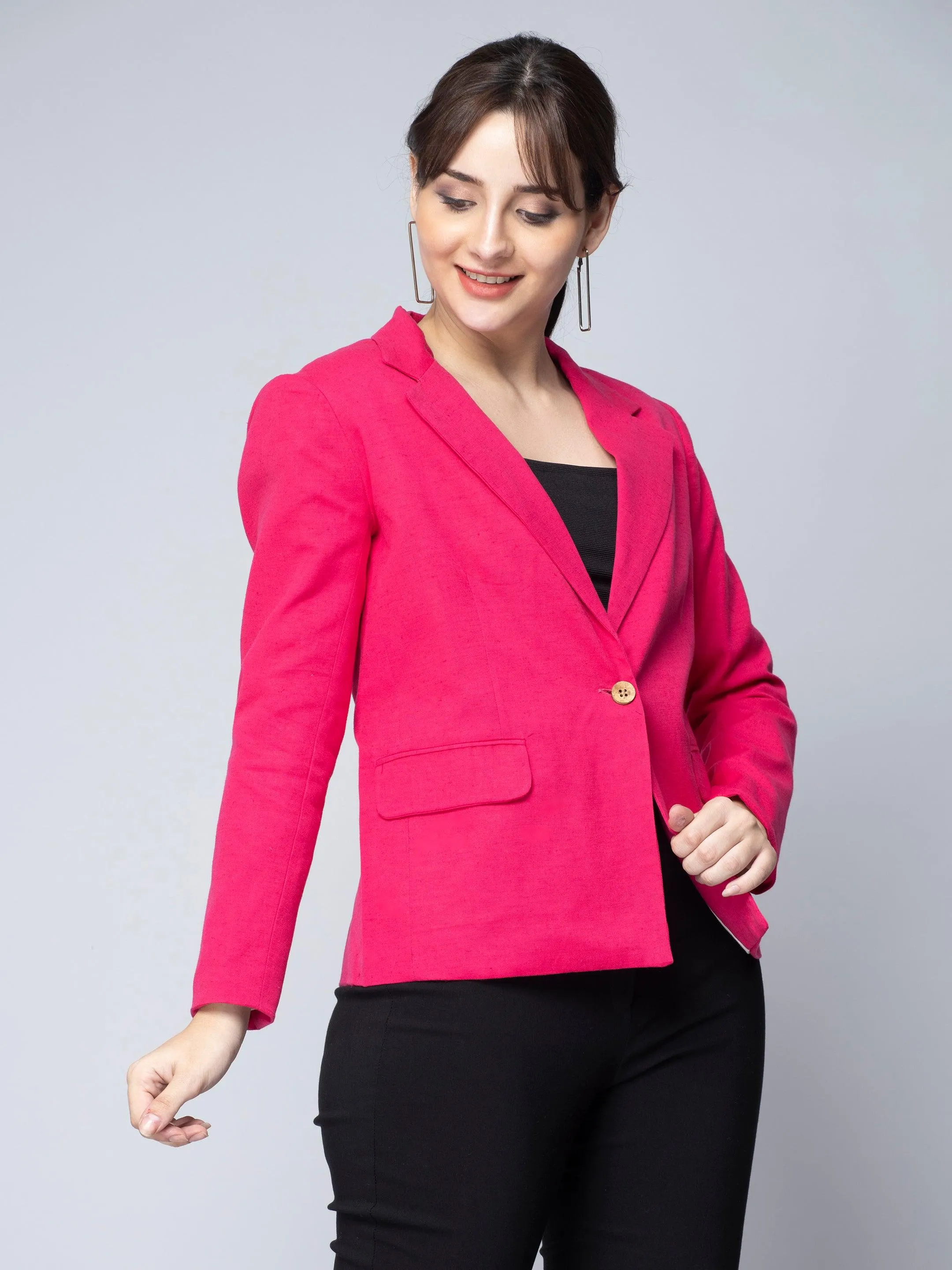 Pink Cotton Single Breasted Blazer: Casual Elegance Refined