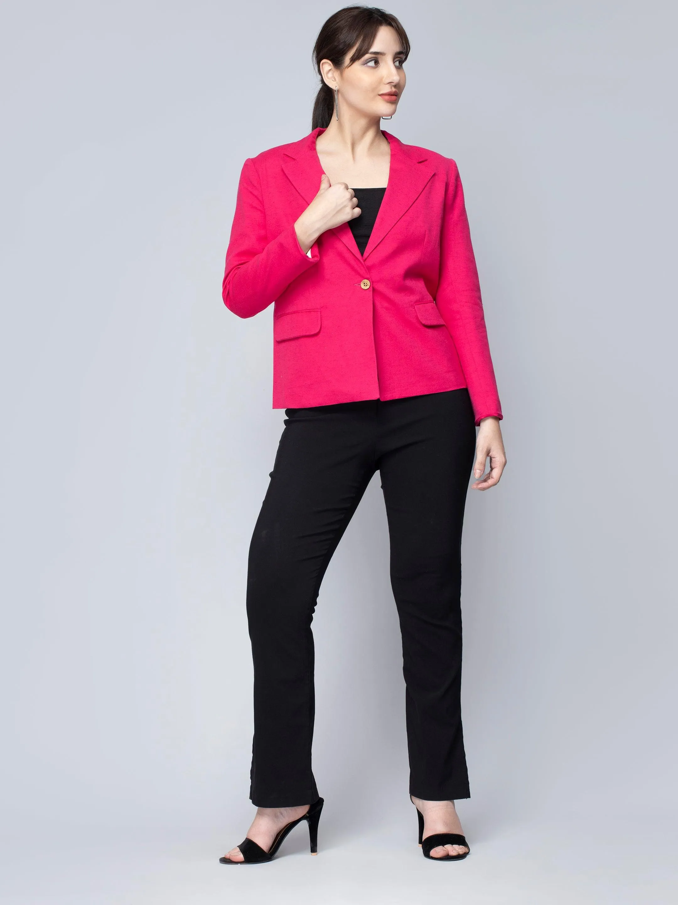 Pink Cotton Single Breasted Blazer: Casual Elegance Refined