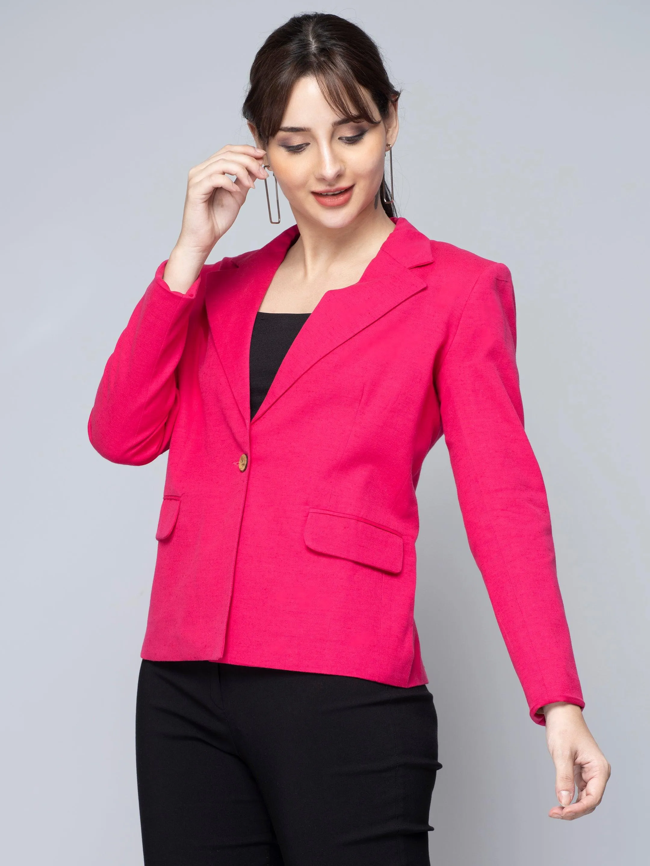 Pink Cotton Single Breasted Blazer: Casual Elegance Refined