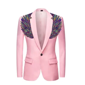 Pink Men's Sequin Costume Performance Blazer