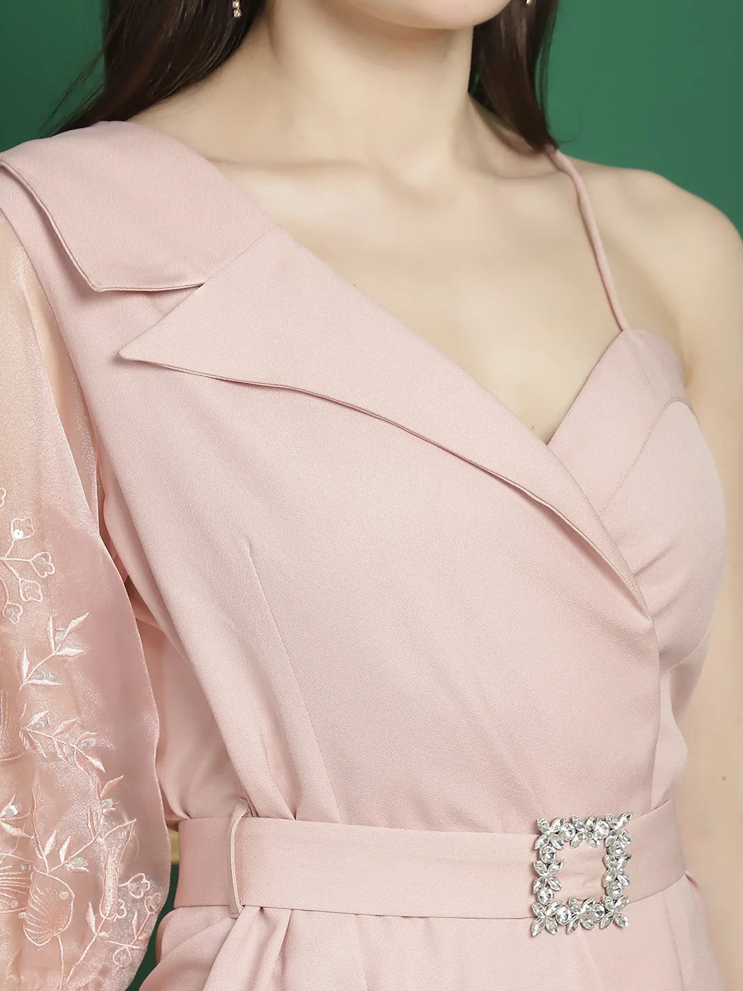 Pink One-Shoulder Belted Party Dress