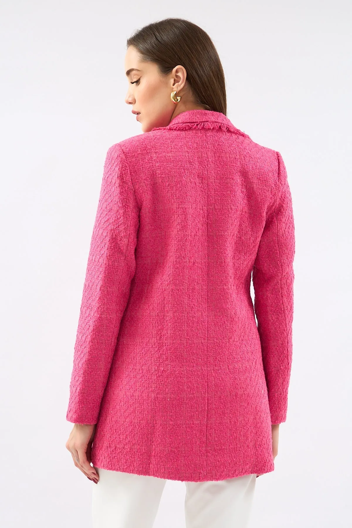 Pink Padded Blazer Jacket With Pockets