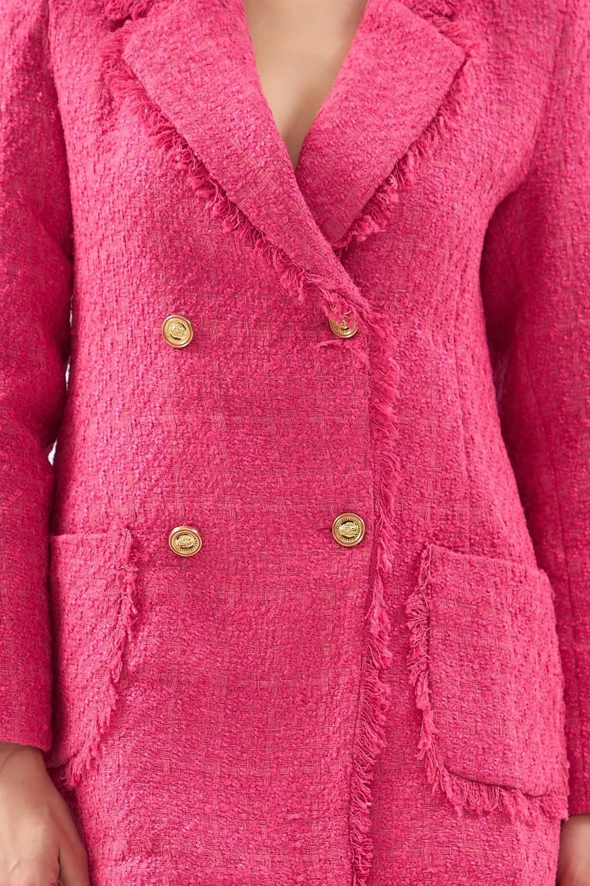 Pink Padded Blazer Jacket With Pockets