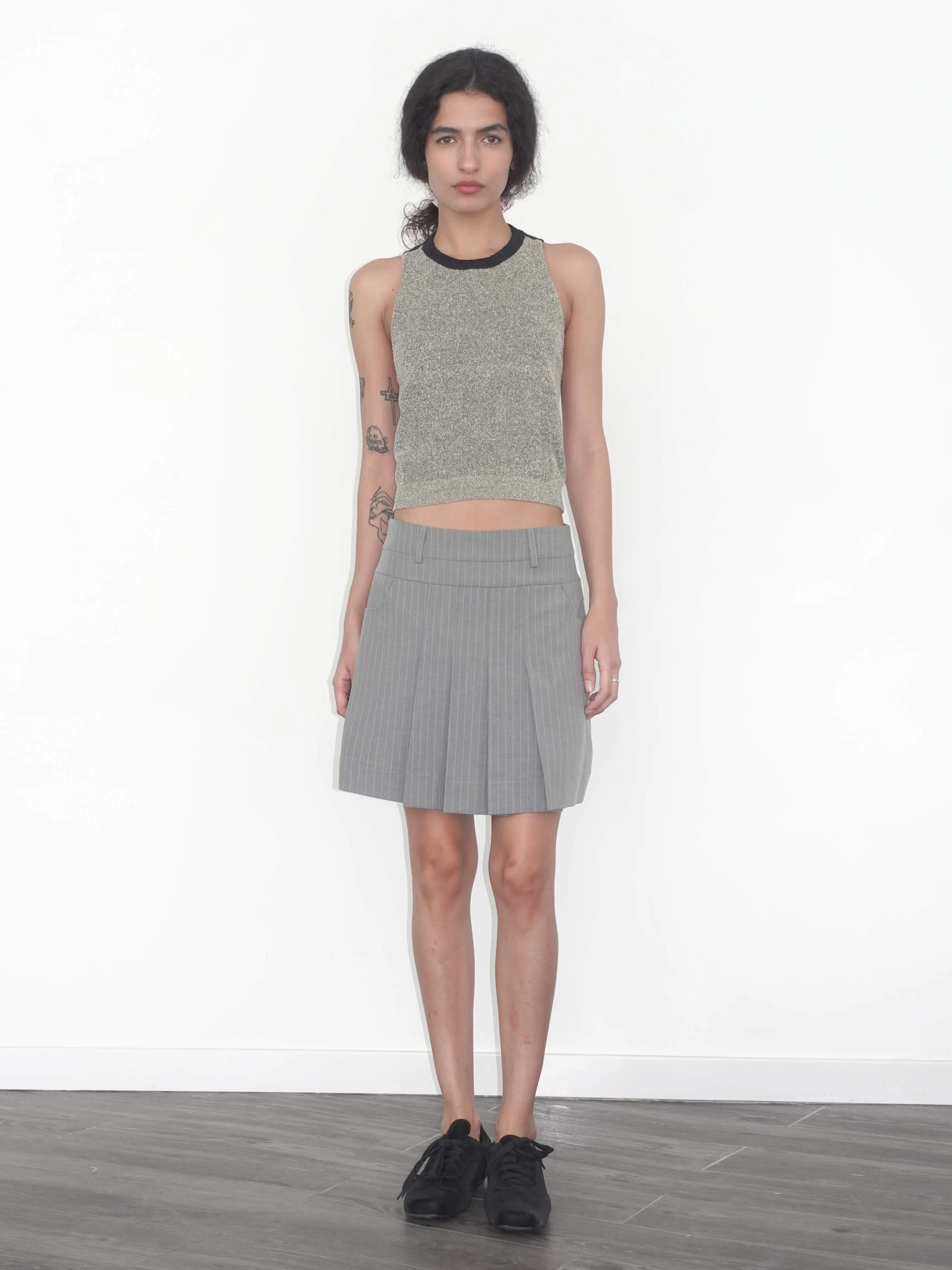 Pinstripe Pleated Mini Skirt