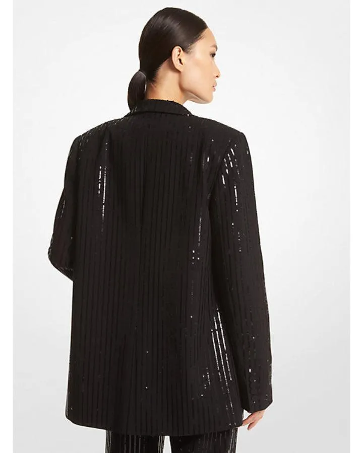 Pinstripe Sequined Crepe Blazer