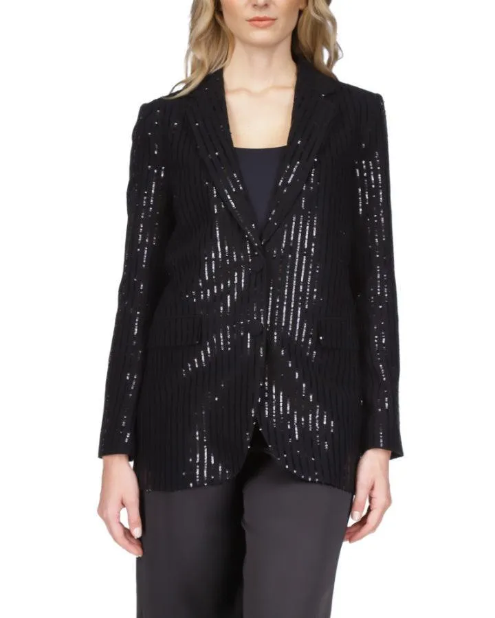 Pinstripe Sequined Crepe Blazer