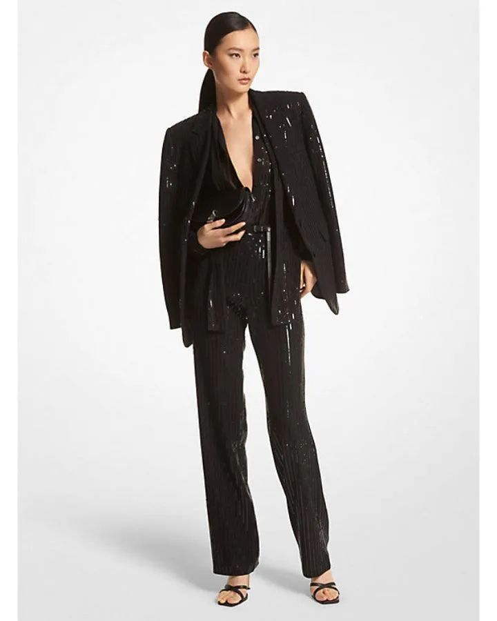 Pinstripe Sequined Crepe Blazer