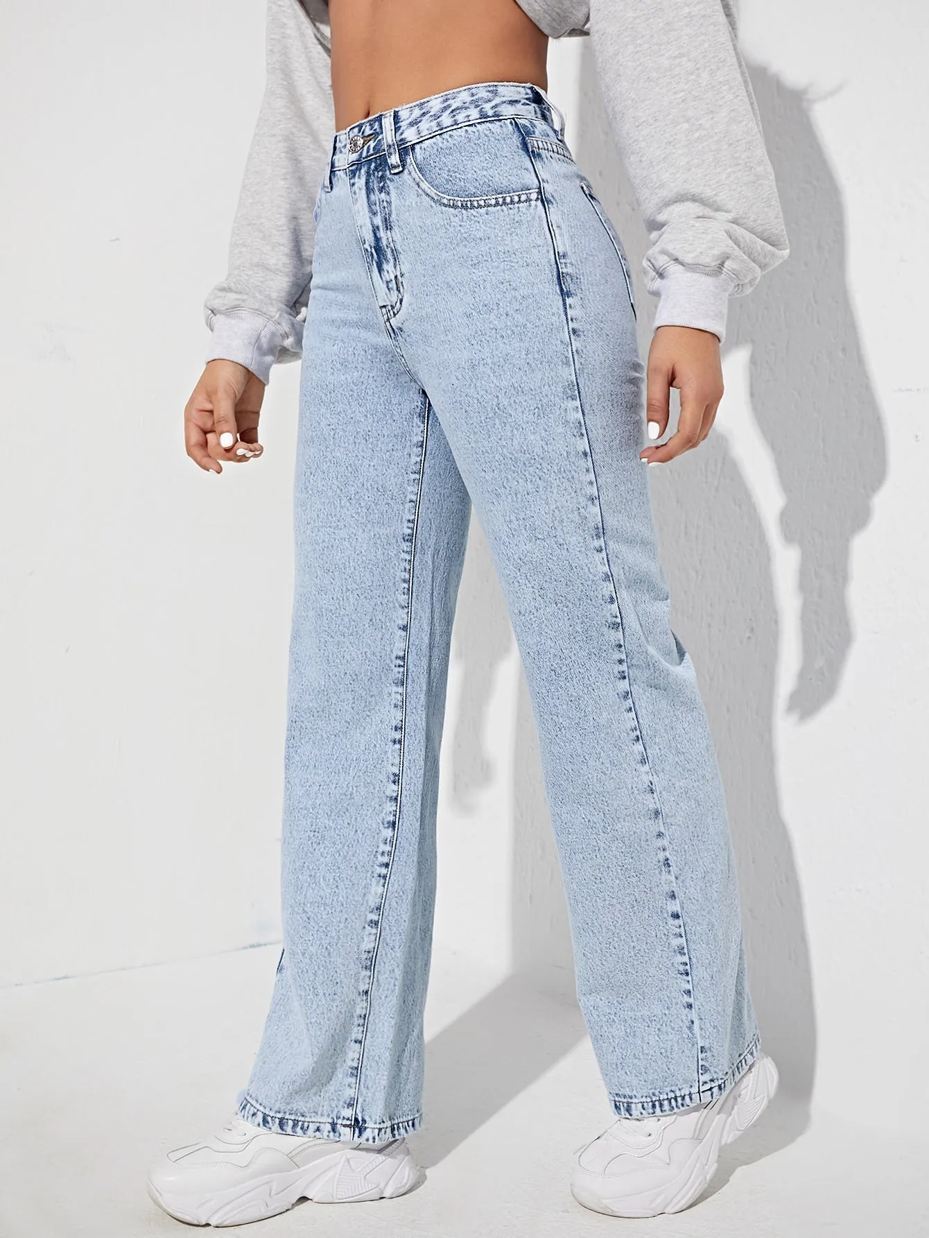 Plain Flakes High Waist Long Women Jeans