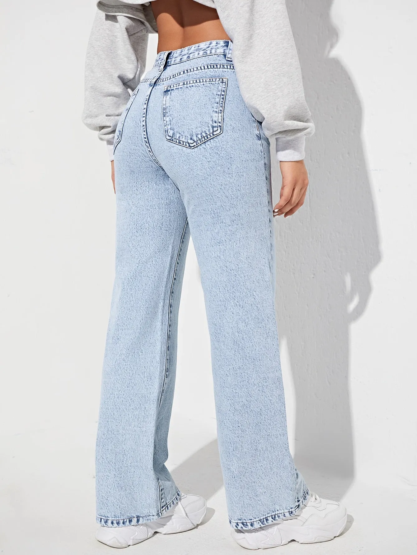 Plain Flakes High Waist Long Women Jeans