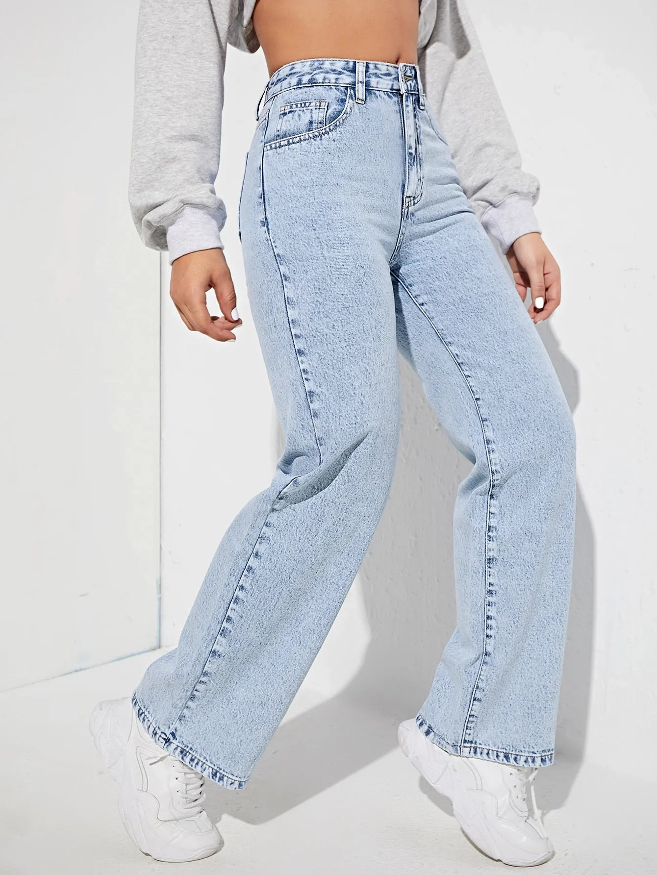 Plain Flakes High Waist Long Women Jeans