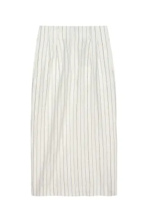 Pleated Column Skirt in Cream Pinstripe