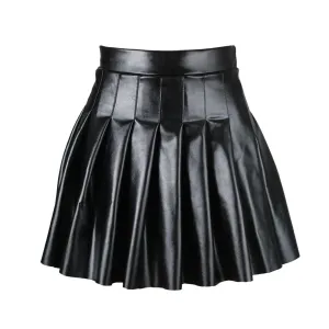 Pleated Leather Mini Skirt -  Flared Skirts, Girls