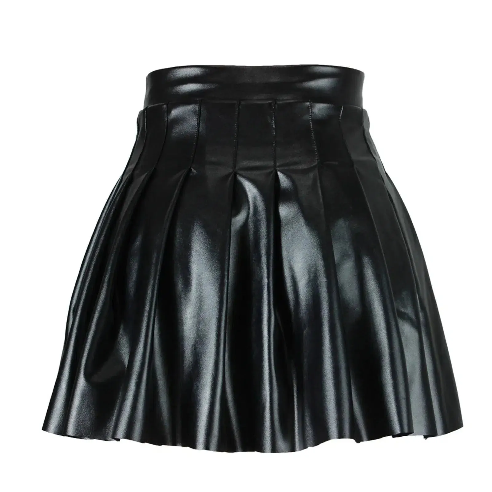 Pleated Leather Mini Skirt -  Flared Skirts, Girls