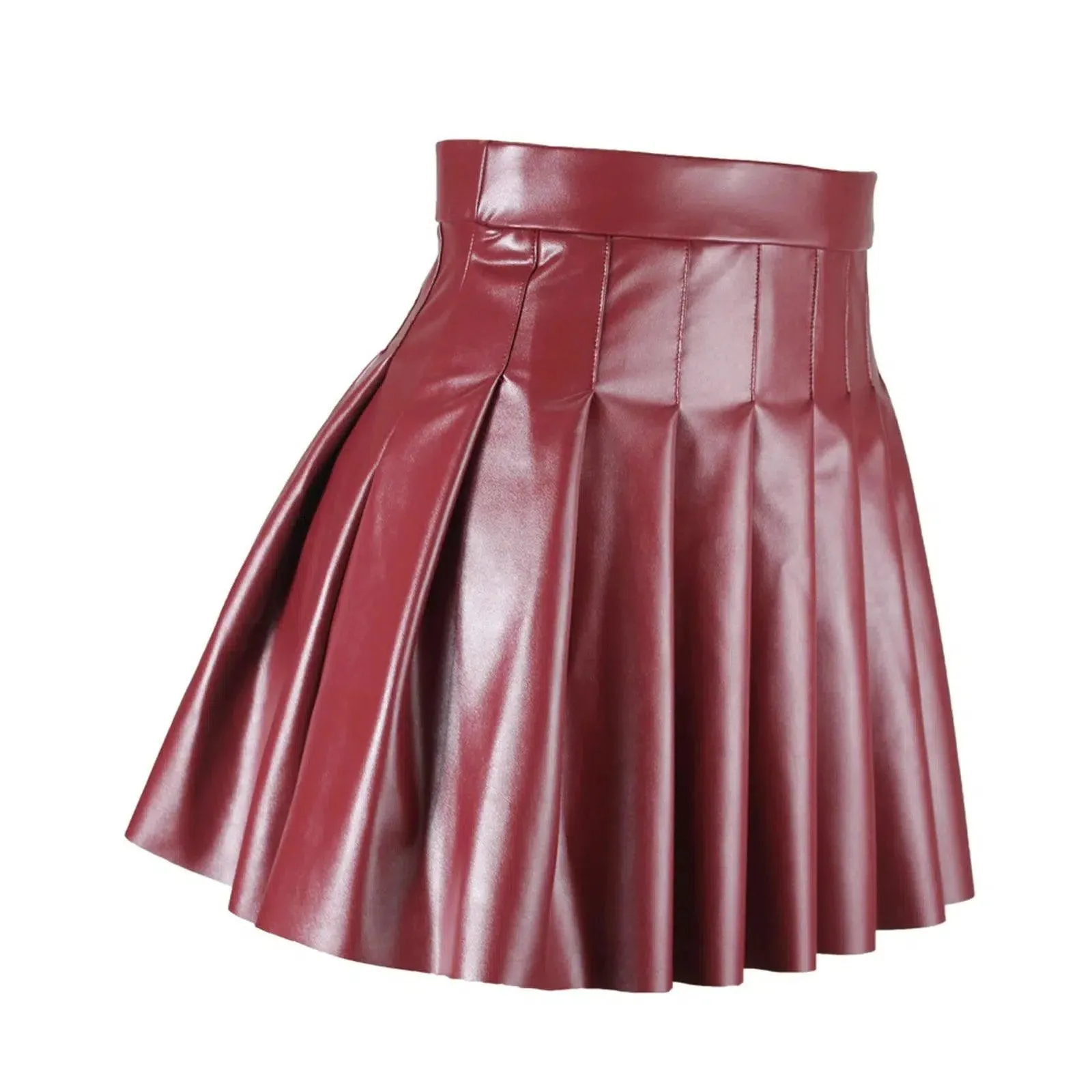 Pleated Leather Mini Skirt -  Flared Skirts, Girls