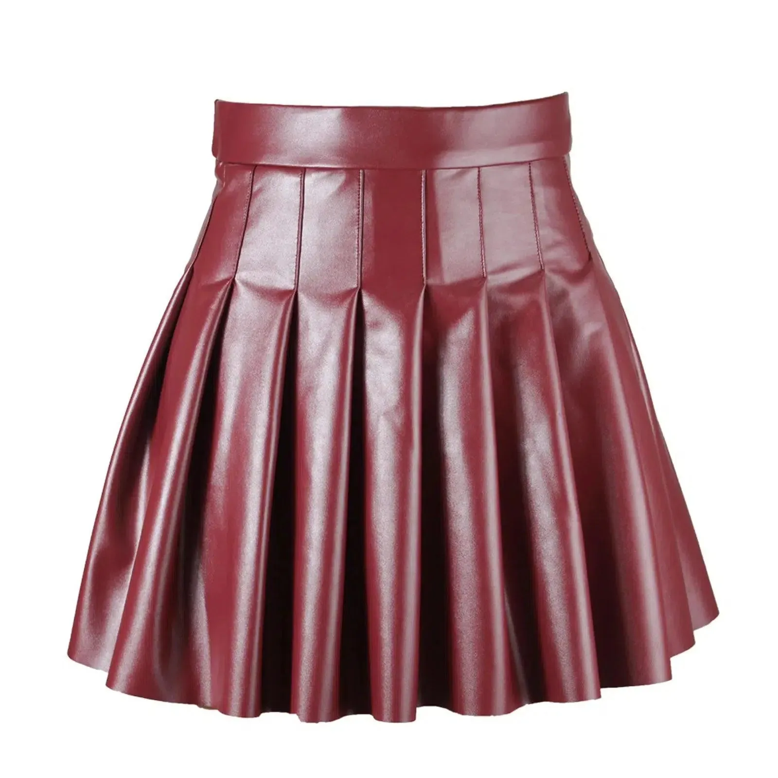 Pleated Leather Mini Skirt -  Flared Skirts, Girls