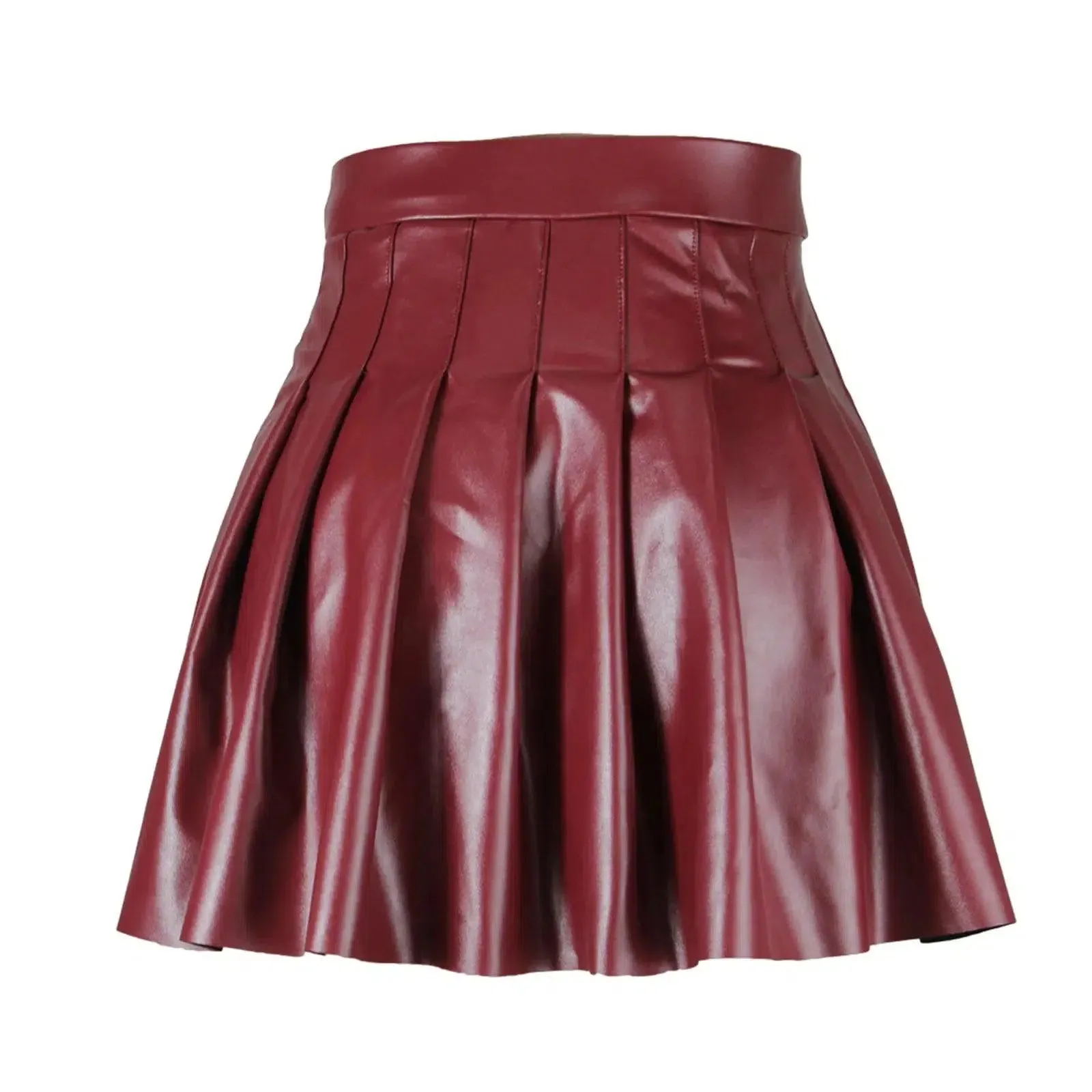 Pleated Leather Mini Skirt -  Flared Skirts, Girls