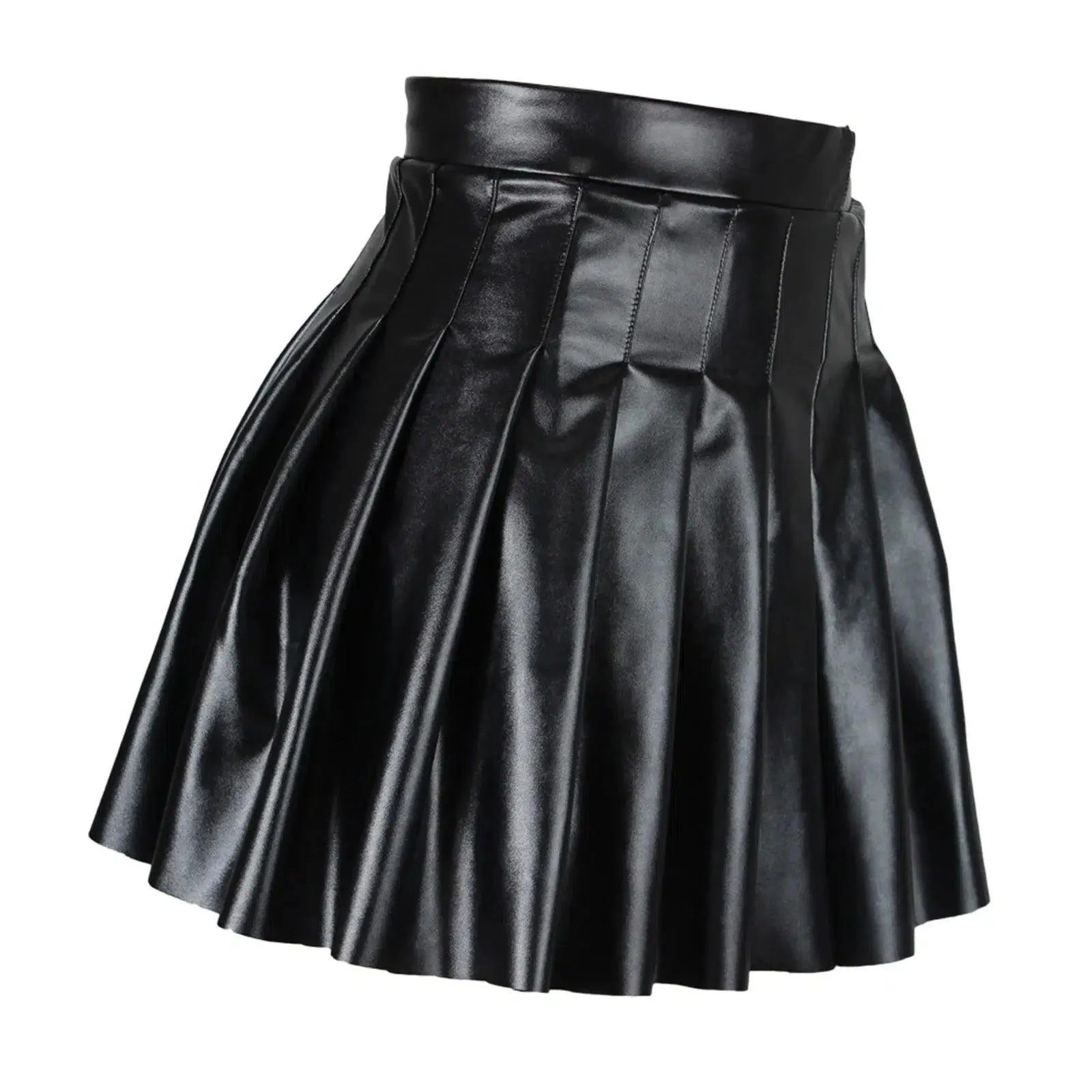 Pleated Leather Mini Skirt -  Flared Skirts, Girls