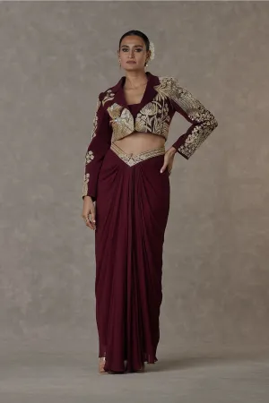 Plum 'Son-Chidiya' Cropped Blazer Set