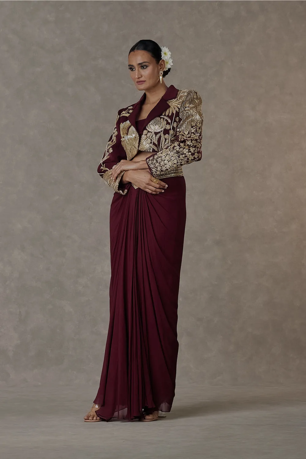 Plum 'Son-Chidiya' Cropped Blazer Set