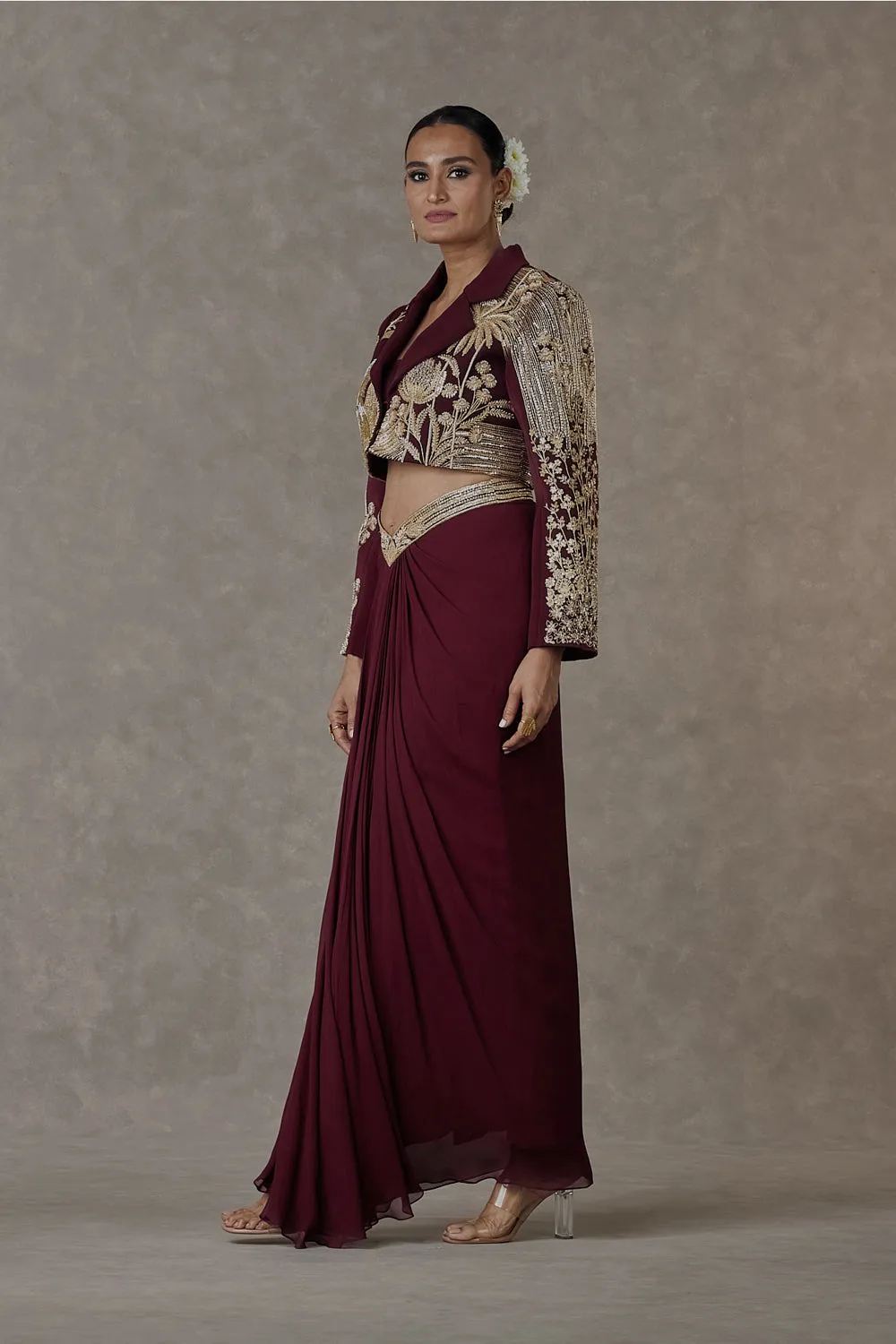 Plum 'Son-Chidiya' Cropped Blazer Set