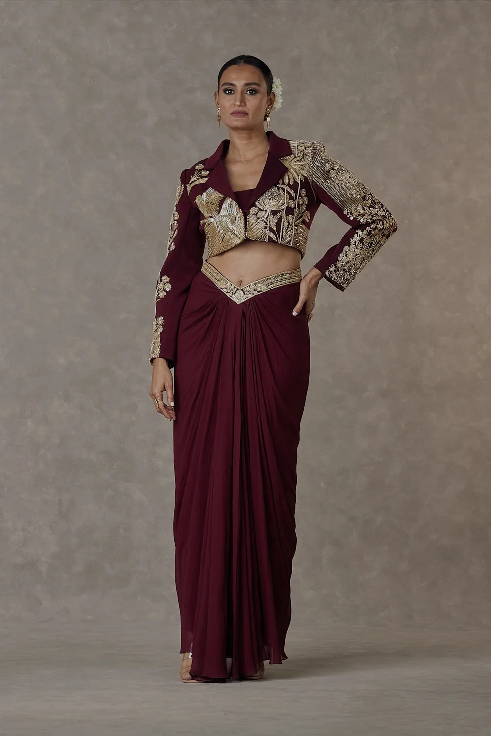 Plum 'Son-Chidiya' Cropped Blazer Set