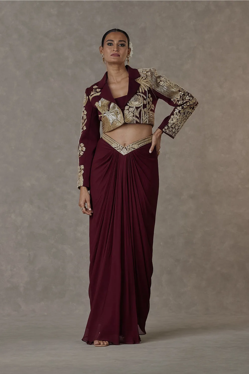 Plum 'Son-Chidiya' Cropped Blazer Set