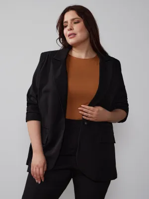 Plus Essential Stretch Long Sleeve Peak Lapel Blazer