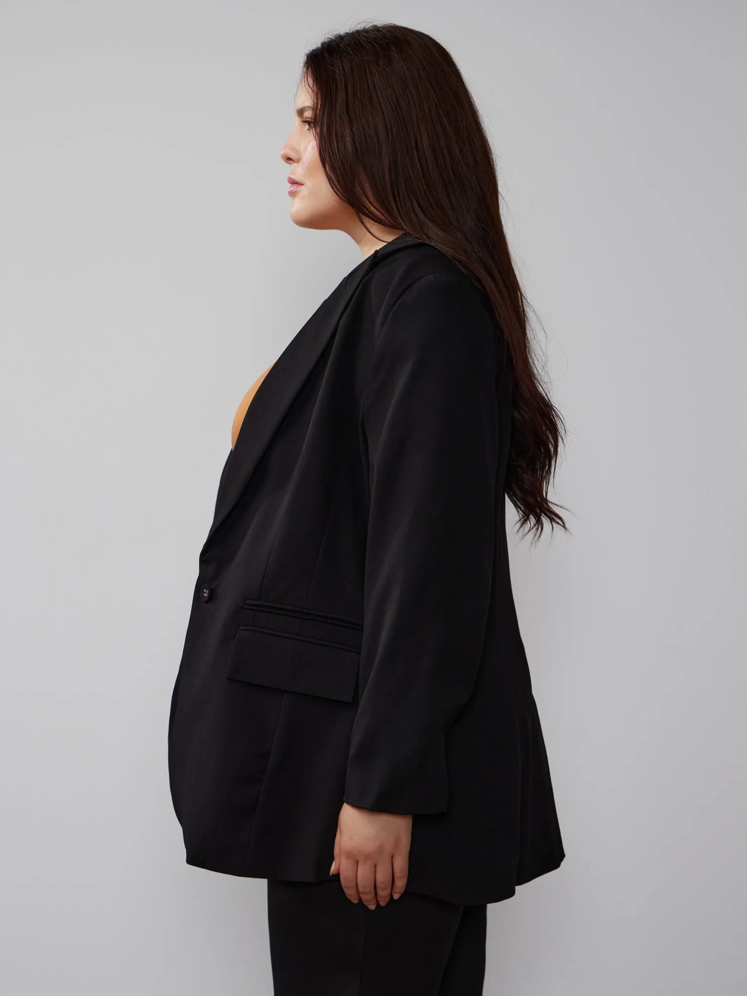 Plus Essential Stretch Long Sleeve Peak Lapel Blazer