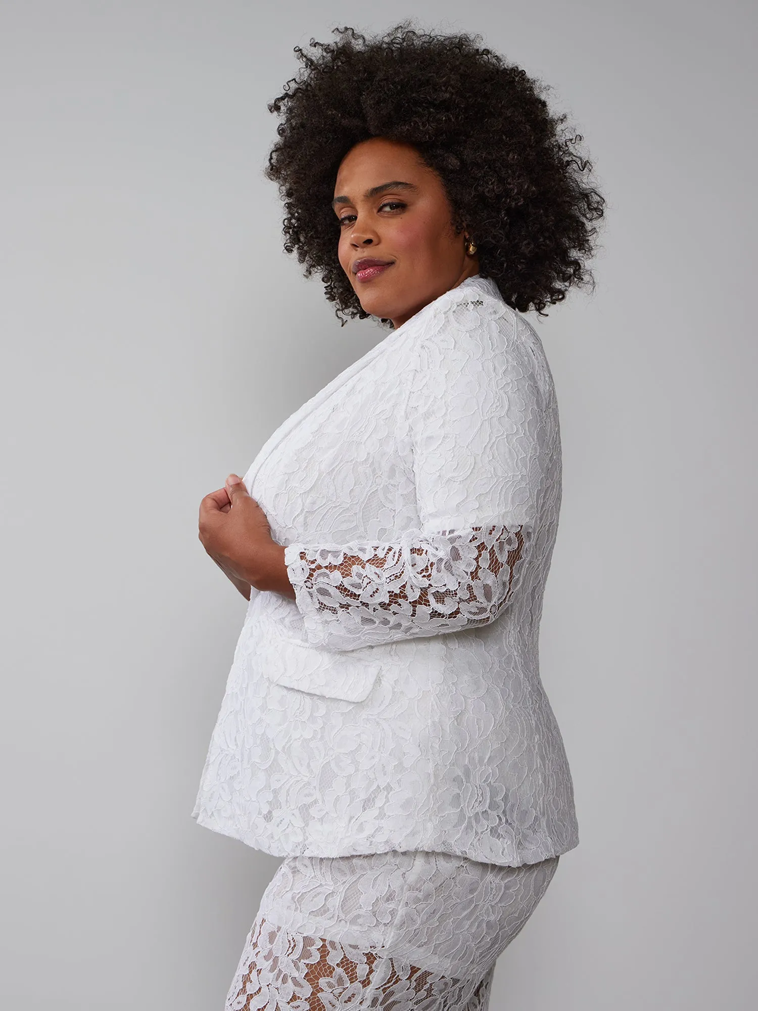 Plus Single Breasted Lace Blazer