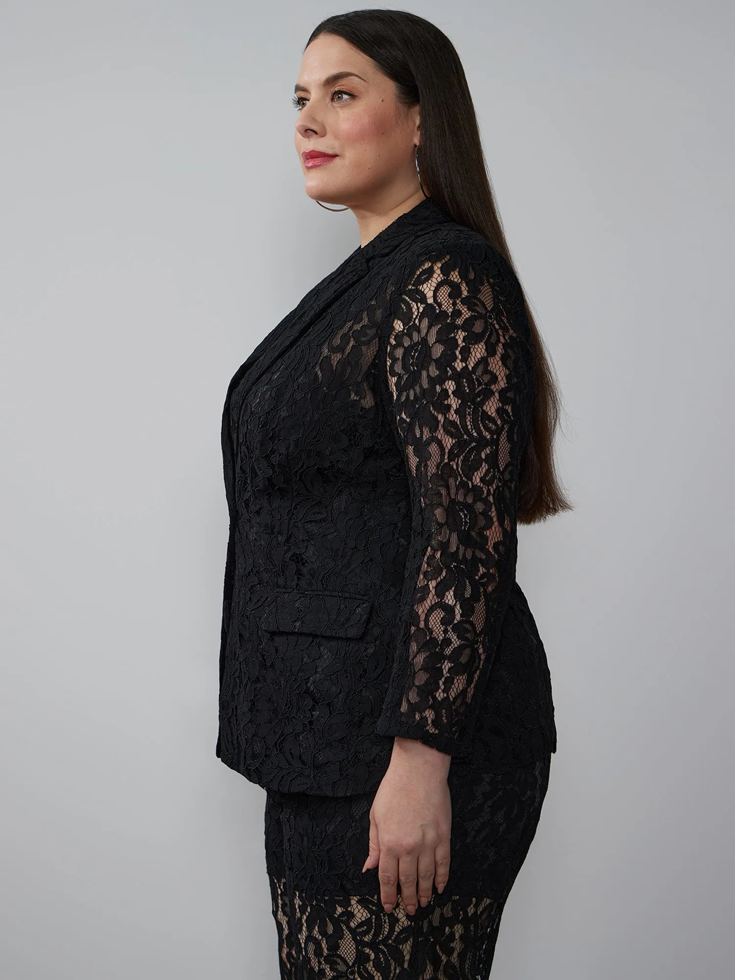 Plus Single Breasted Lace Blazer