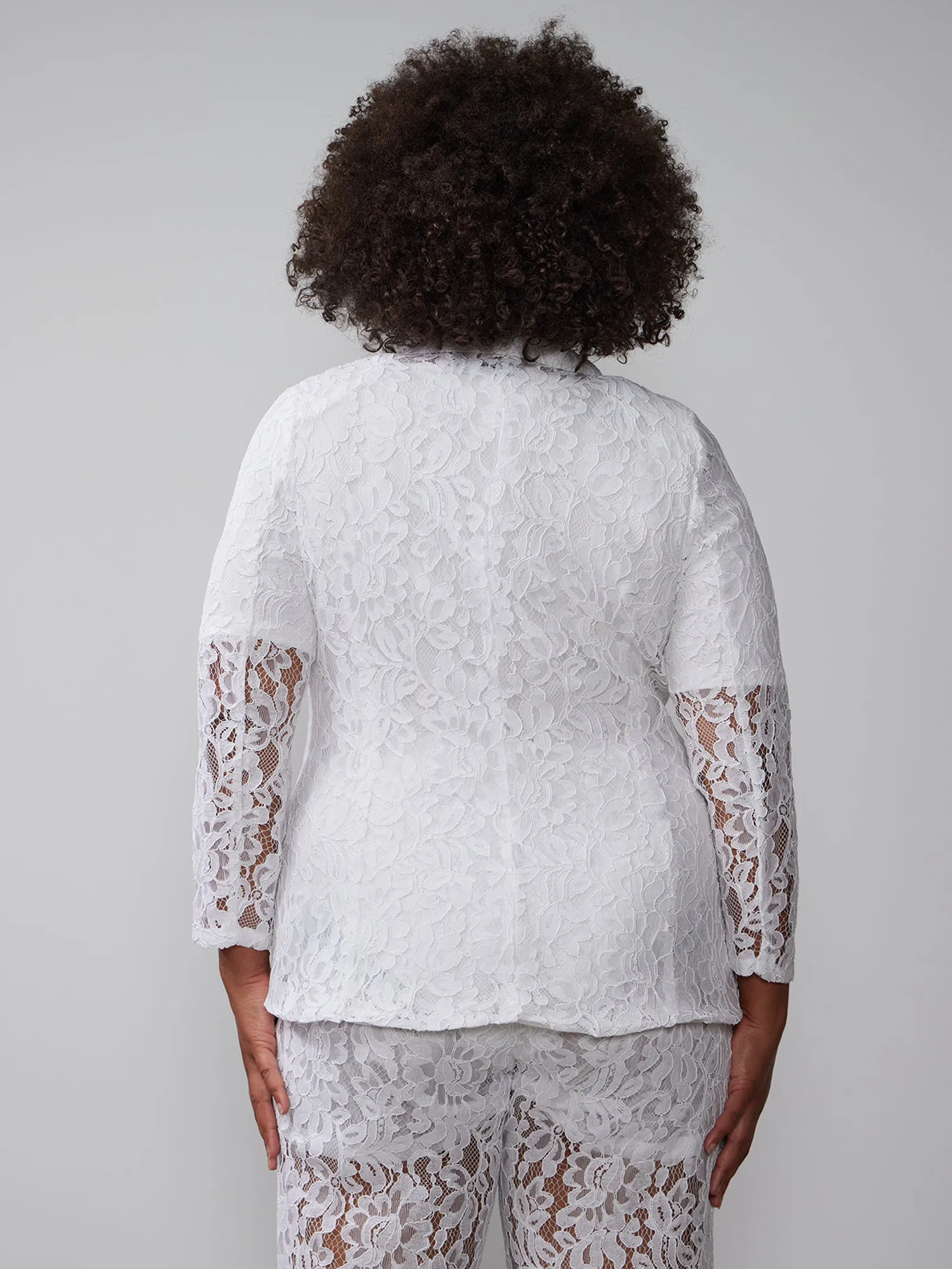 Plus Single Breasted Lace Blazer