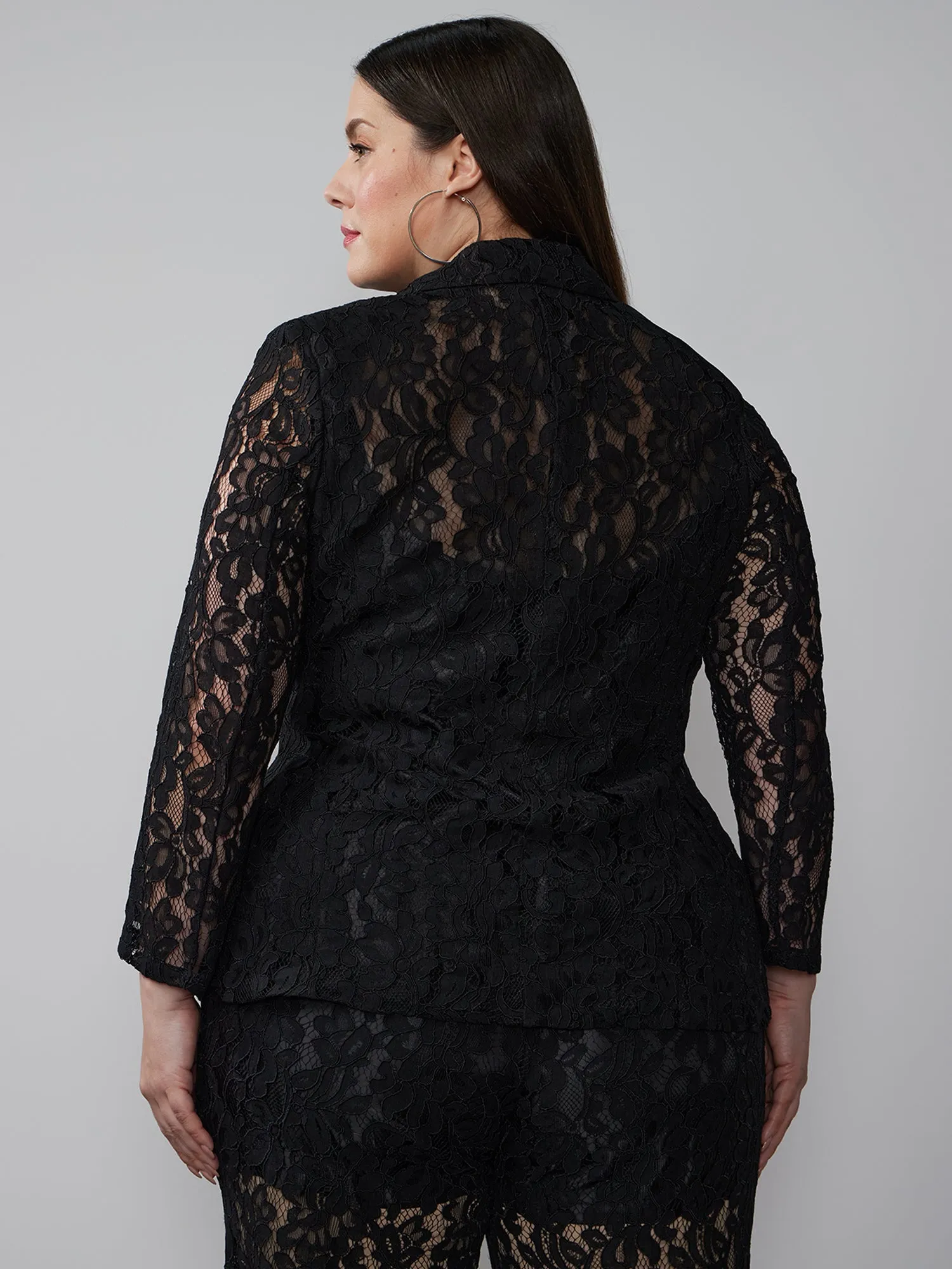 Plus Single Breasted Lace Blazer