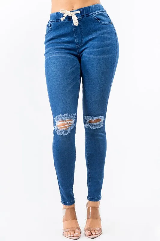 PLUS SIZE BANDED HIGH WAIST SKINNY JEANS