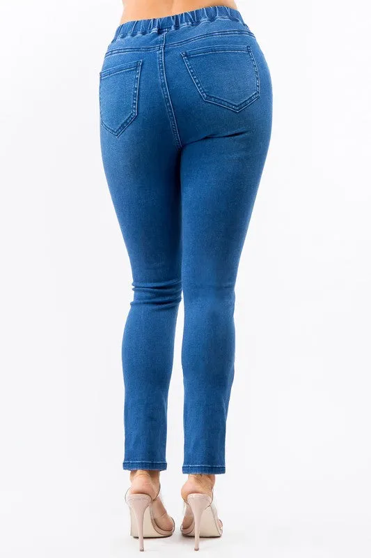 PLUS SIZE BANDED HIGH WAIST SKINNY JEANS