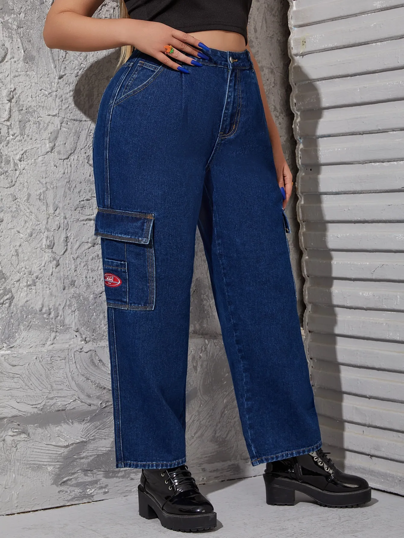 Pocket High Waist Long Plus Size Jeans