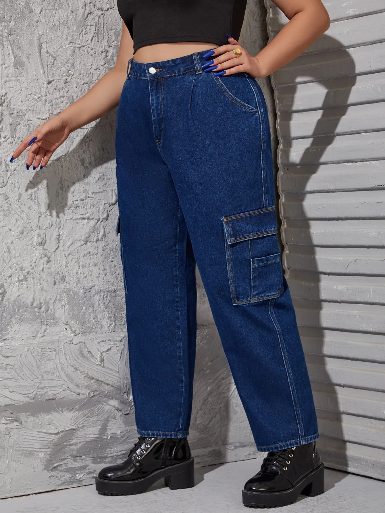 Pocket High Waist Long Plus Size Jeans