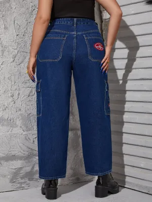 Pocket High Waist Long Plus Size Jeans