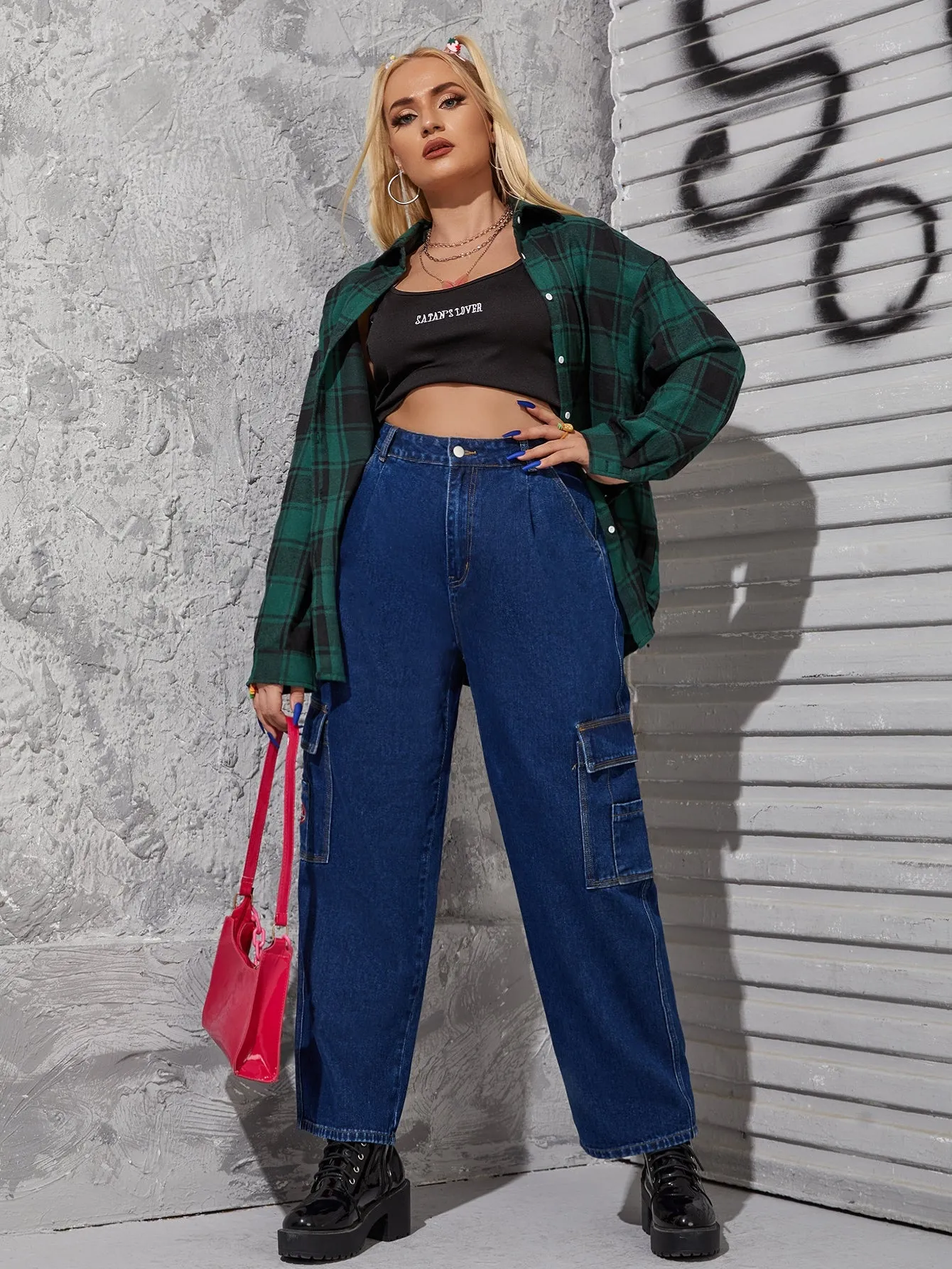 Pocket High Waist Long Plus Size Jeans