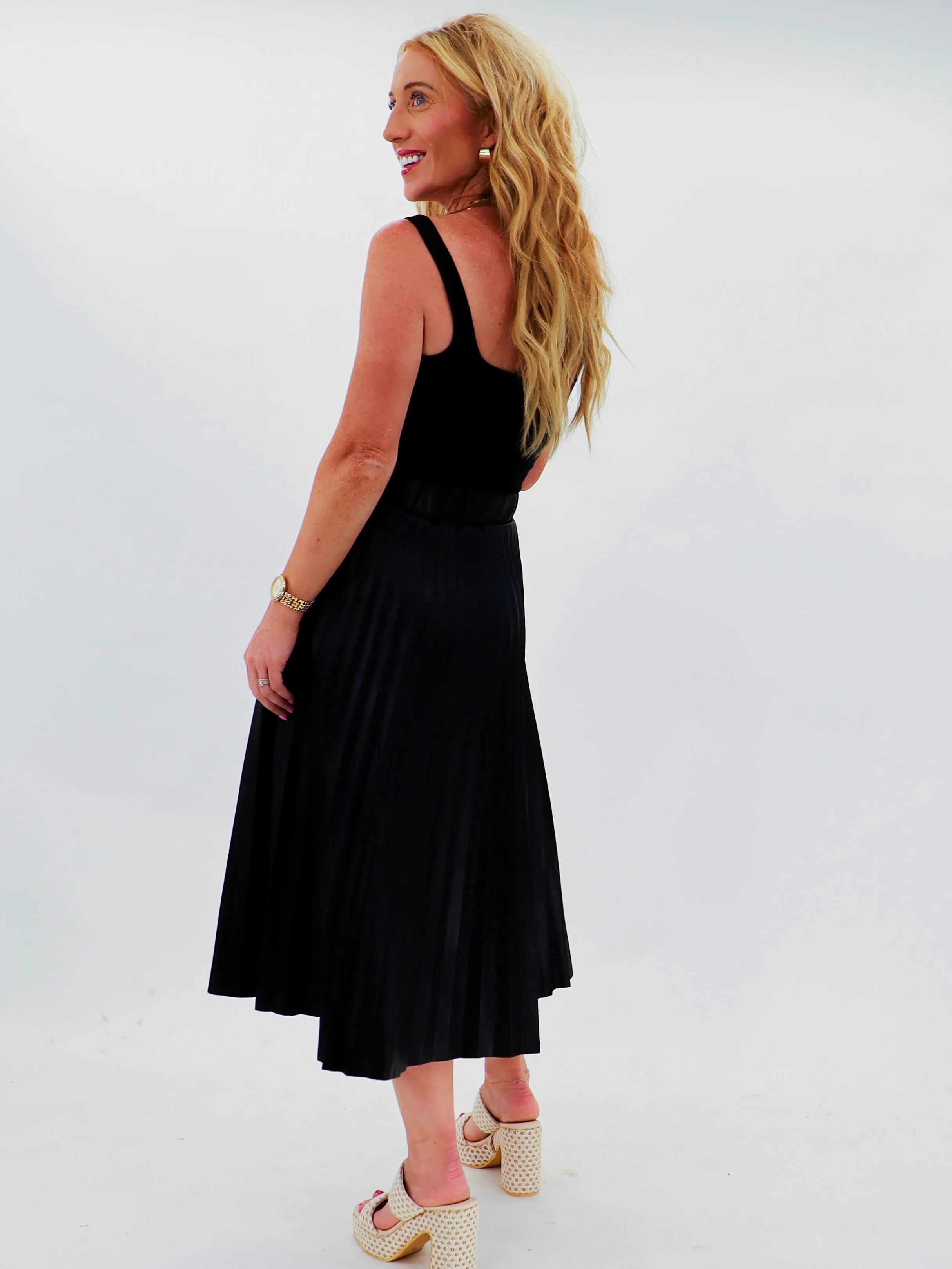 Polly's Pleated Leather Skirt