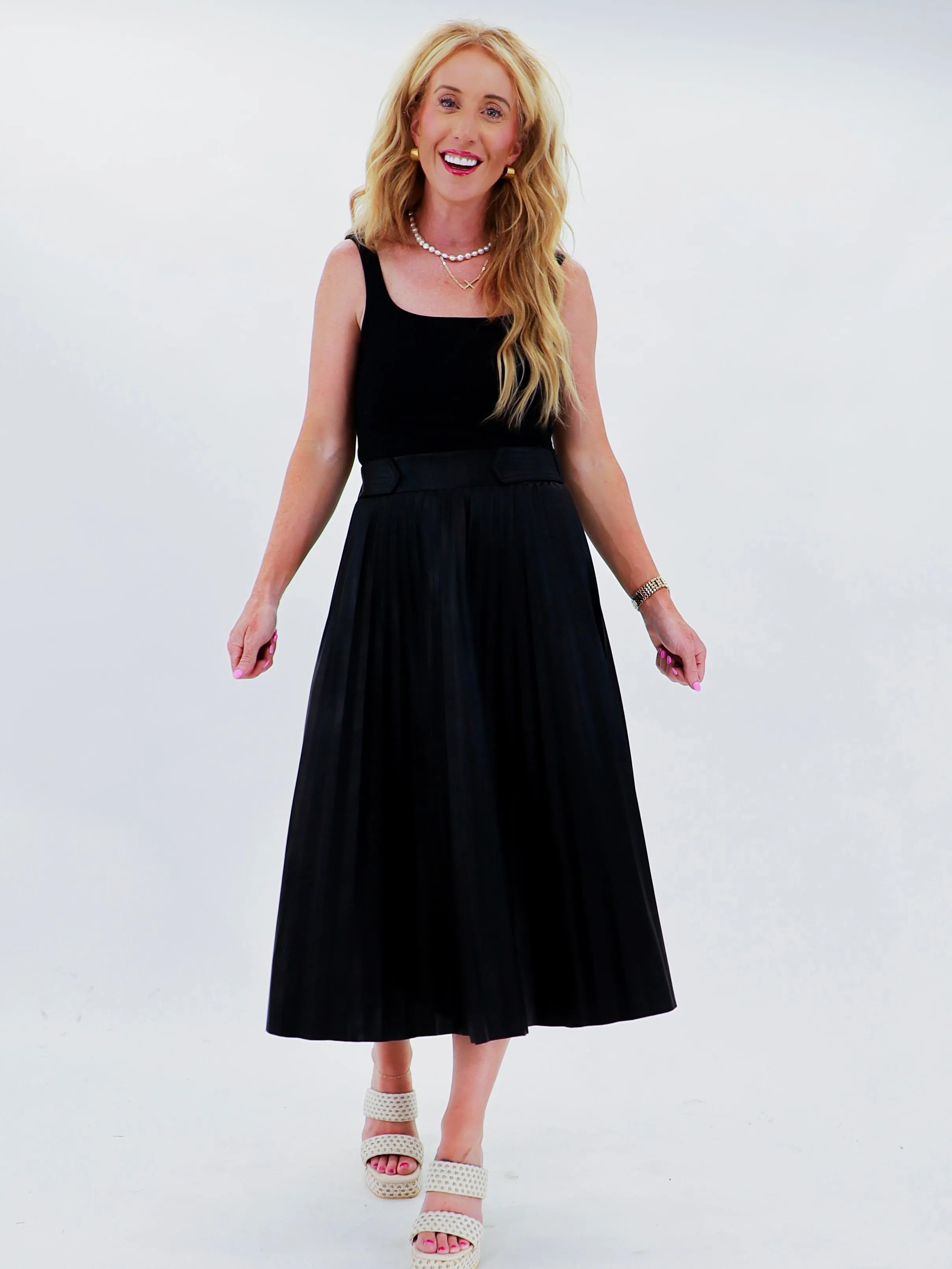 Polly's Pleated Leather Skirt