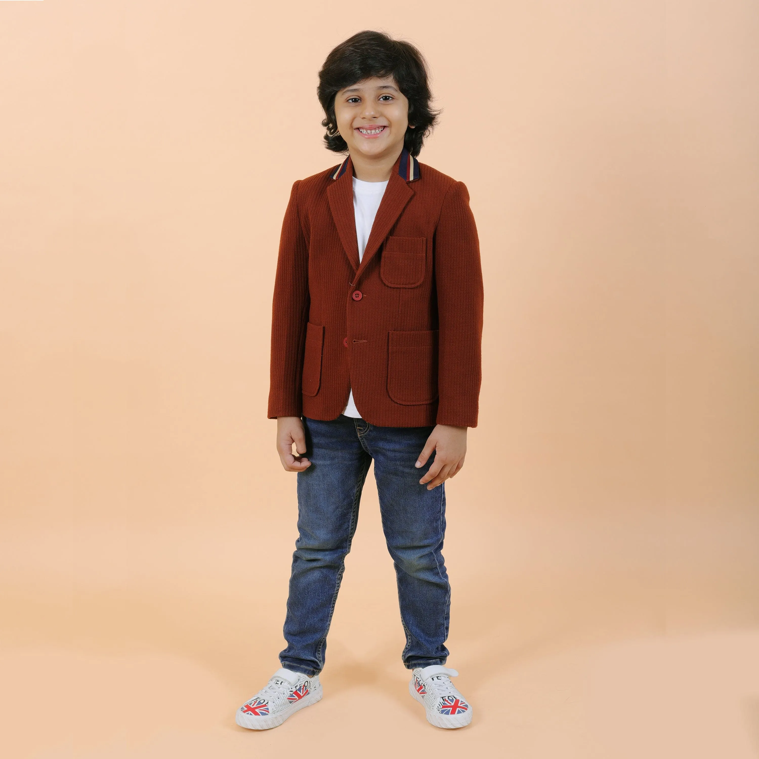 Pre-Order : BROWN KNIT BLAZER for Boys
