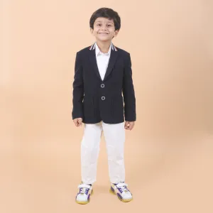 Pre-Order : NAVY BLUE KNIT BLAZER WITH COLLAR DETAILING for Boys