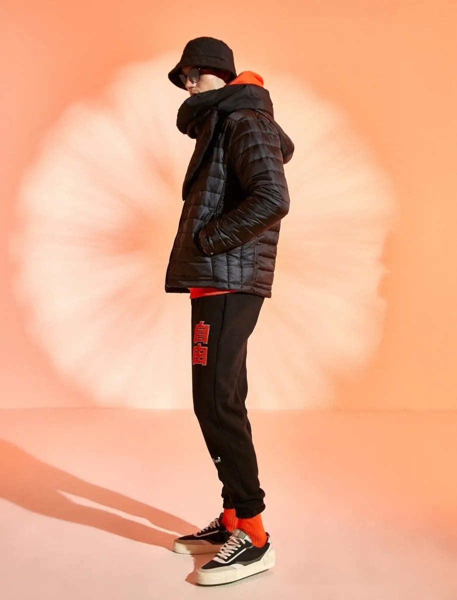 Puffer Jacket with Hood in Black