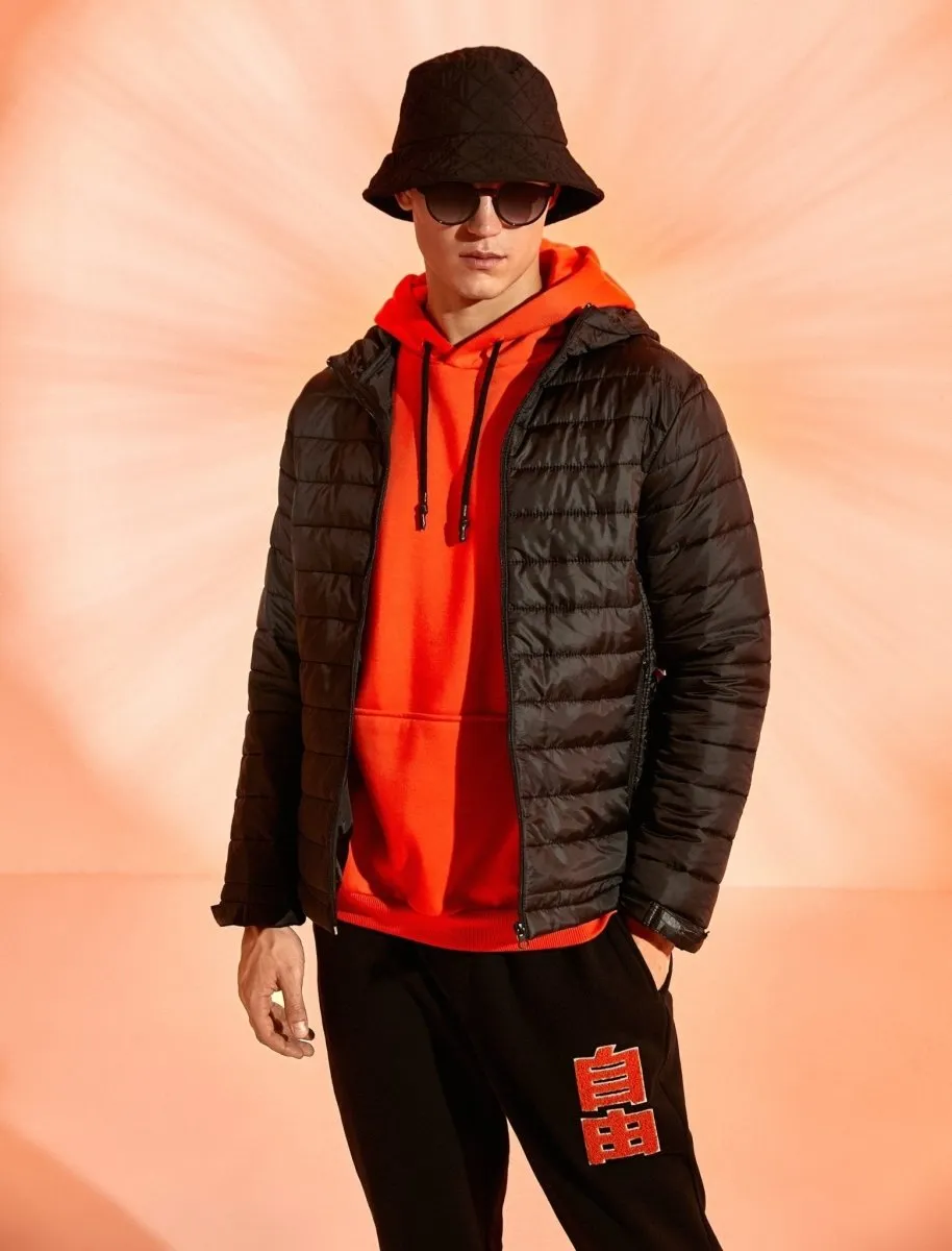 Puffer Jacket with Hood in Black