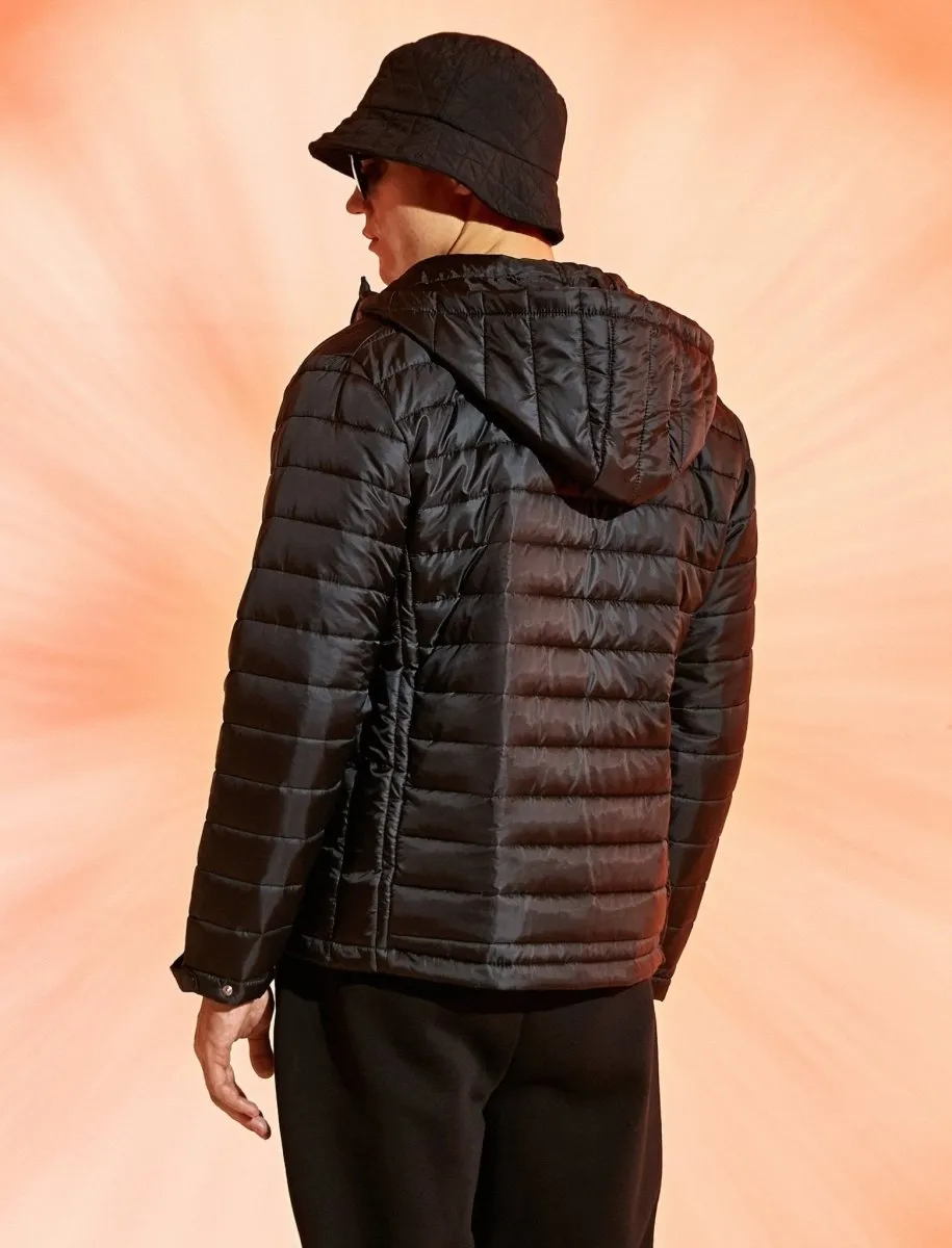 Puffer Jacket with Hood in Black