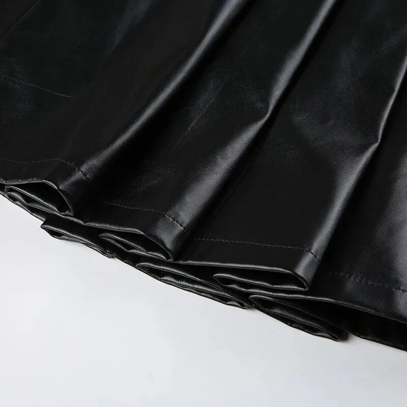 Punk Black PU Leather Low Waist Skirt
